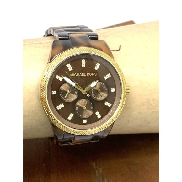 Michael Kors Women's Watch MK5038 Ritz Quartz Acrylic Tortoiseshell Brown Gold - Picture 11 of 15